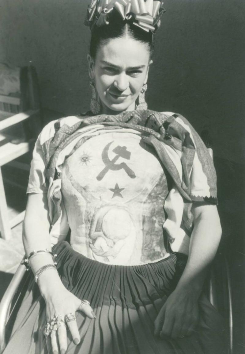 Florence Arquin Frida Kahlo with Corset Painted with Fetus and Hammer Sickle
