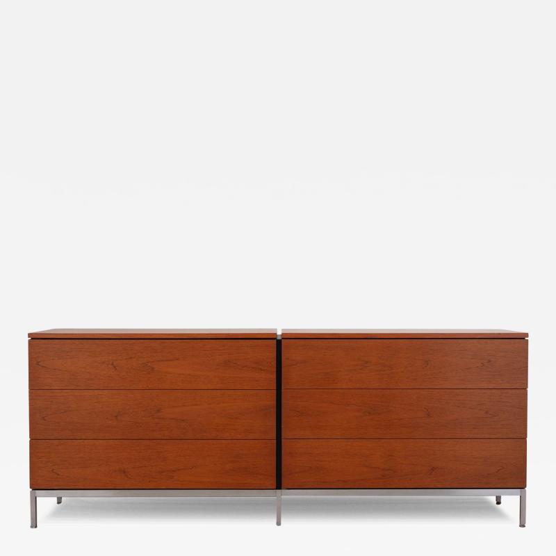 Florence Knoll Florence Knoll 6 Drawer Double Dresser in Teak with Satin Nickel Base 1960s