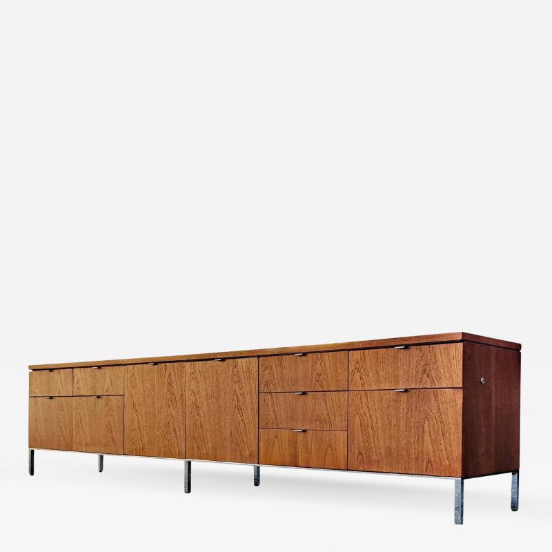 Florence Knoll Florence Knoll Attr Restored Low Long Teak Chrome Credenza Circa 1960s MCM