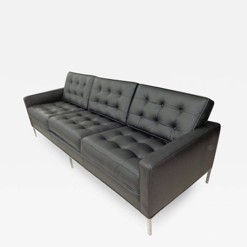 Florence Knoll Florence Knoll Black Leather Sofa