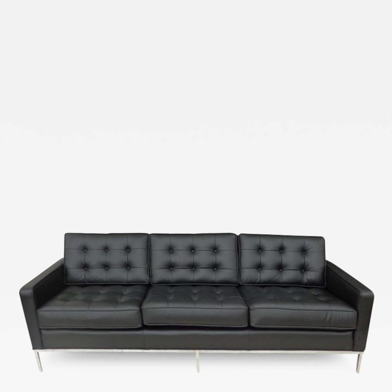 Florence Knoll Florence Knoll Black Leather Sofa