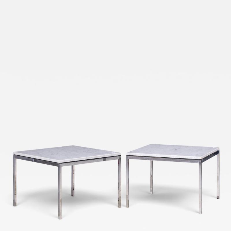 Florence Knoll Florence Knoll Mid Century Chrome and Marble Top Side Tables Pair