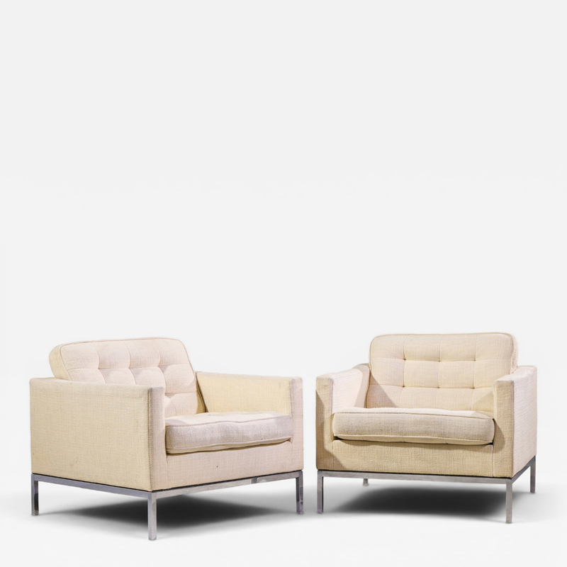 Florence Knoll Florence Knoll Mid Century Relaxed Cube Club Lounge Chairs Pair