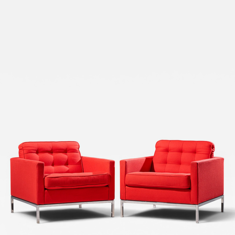 Florence Knoll Florence Knoll Mid Century Relaxed Cube Club Lounge Chairs Pair