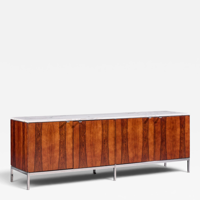 Florence Knoll Florence Knoll Mid Century Rosewood Marble and Chrome Executive Cabinet Credenza