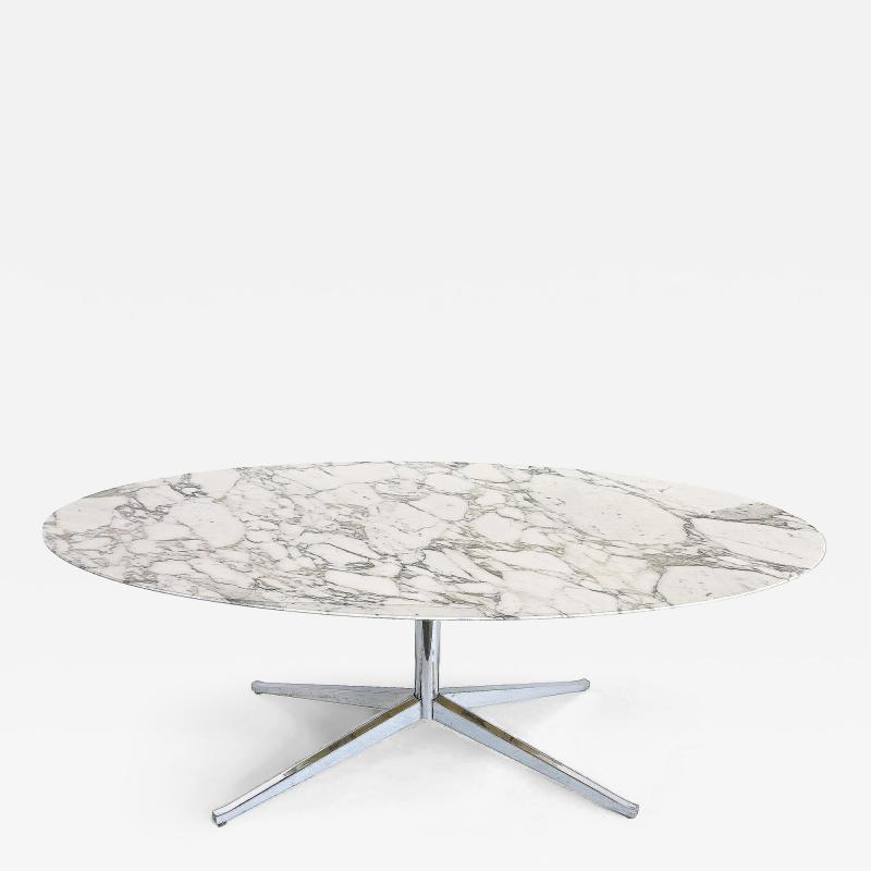 Florence Knoll Florence Knoll Oval Carrara Marble Dining Table Signed Stainless Steel Base