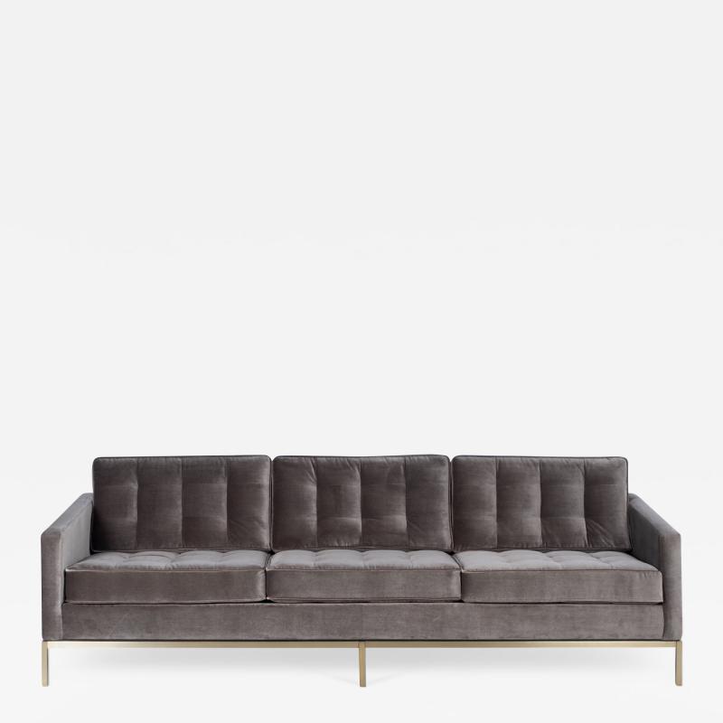 Florence Knoll Florence Knoll Sofa in Bronze Gray Performance Velvet With Brushed Brass Base