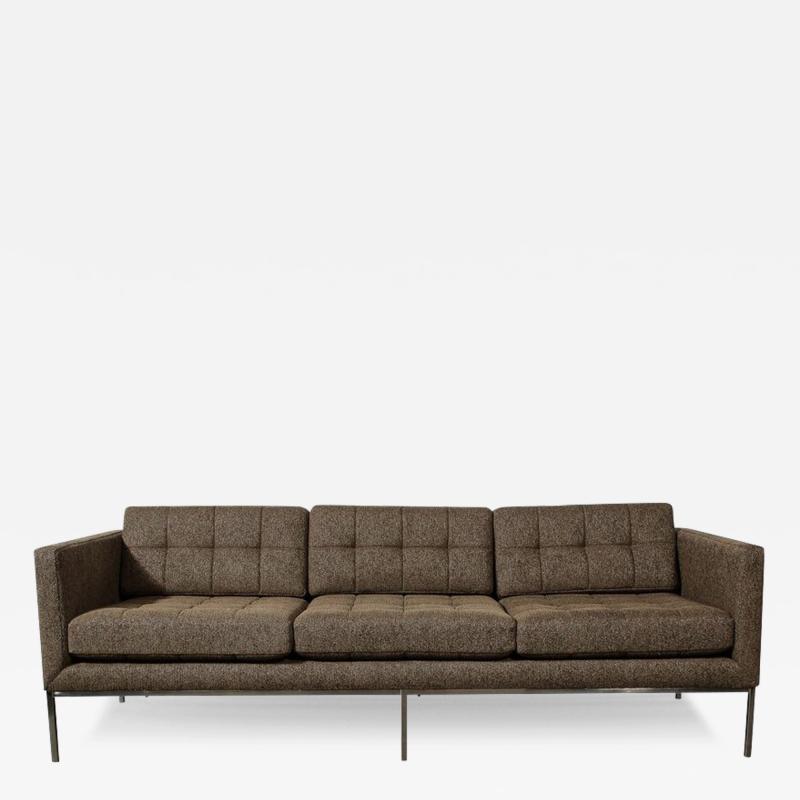 Florence Knoll Modernist Biscuit Tufted Relaxed Sofa in Holly Hunt Fabric by Florence Knoll