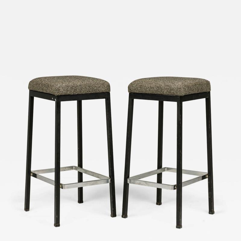 Florence Knoll Pair of Florence Knoll for Knoll International Black and Silver Bar Stools