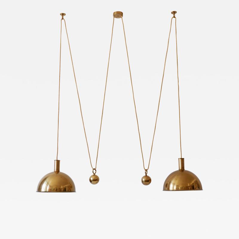 Florian Schulz Rare Early Double Solid Brass Counterweight Pendant Lamp by Florian Schulz 1960s