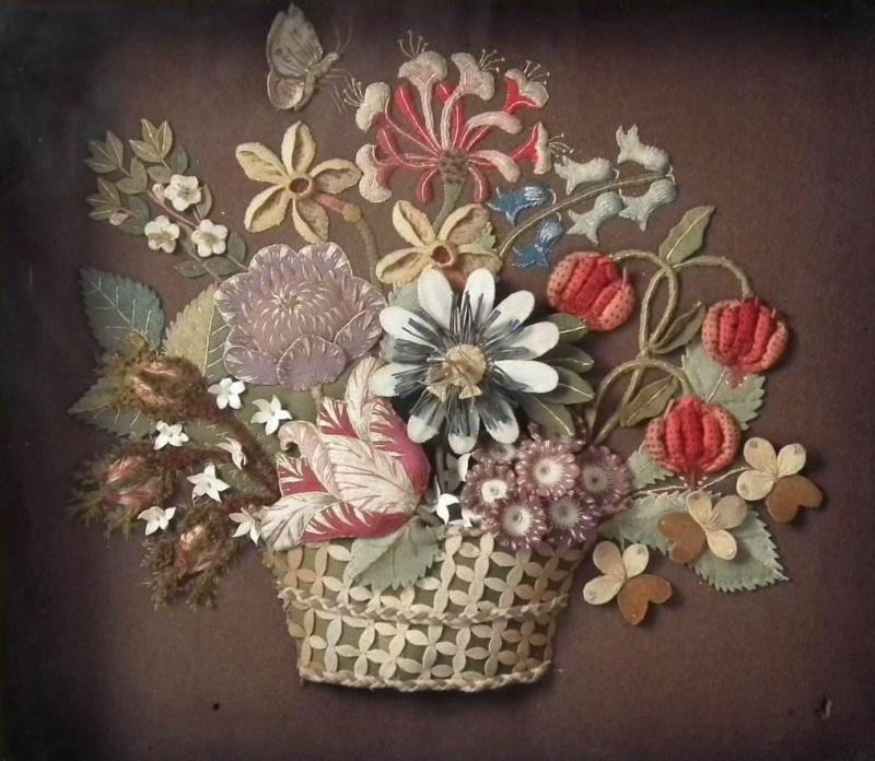 Flowerbasket Raisedwork Embroidery in Shadow Box Frame