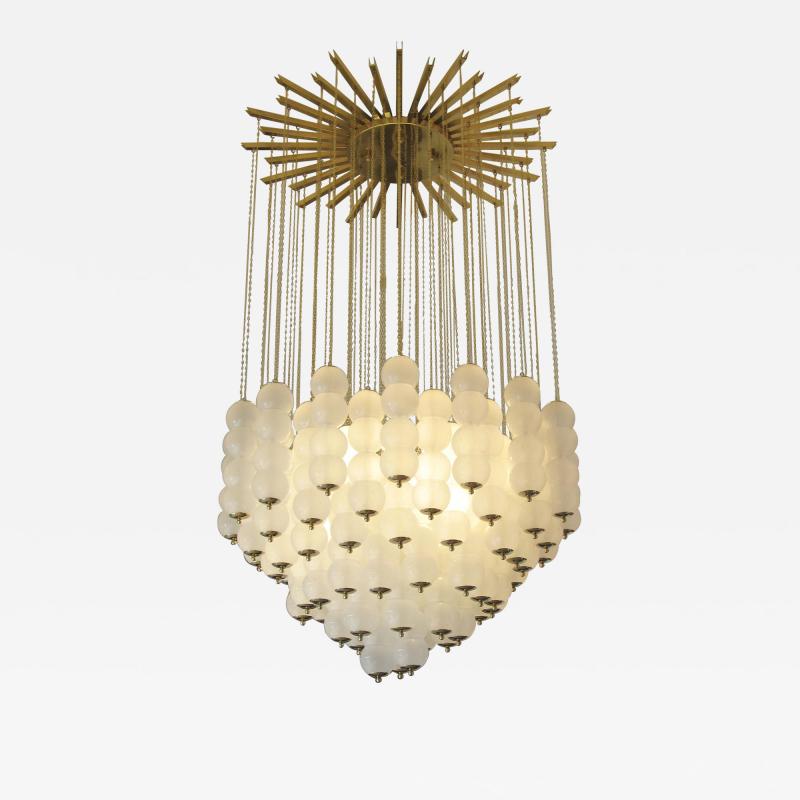 Flush Mount Conical Murano White Glass and Brass Ceiling Light in stock