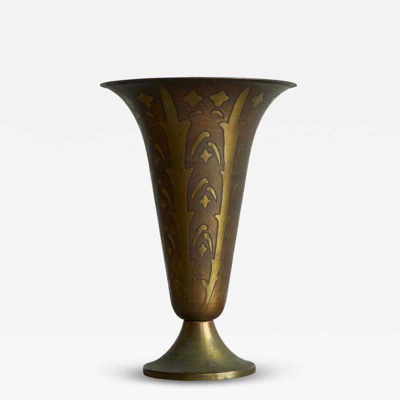 Fluted Art Deco Vase in Patinated Metal and Brass 1930s
