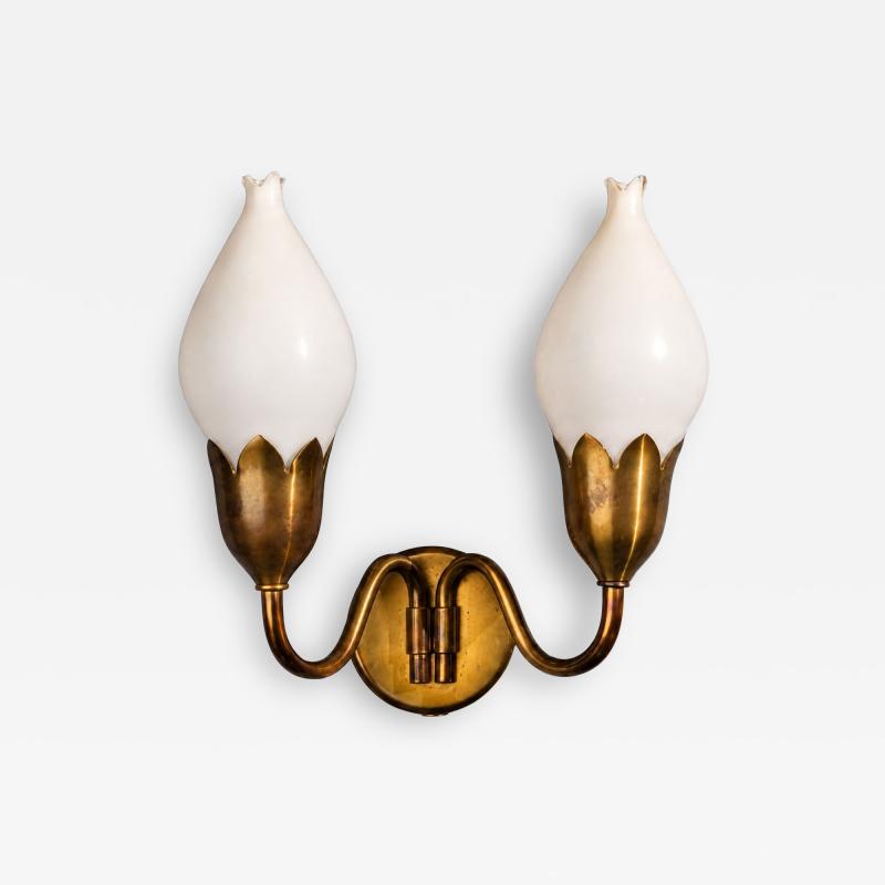 Fog M rup Danish Modern Double Wall Light Brass Glass Denmark 1950s