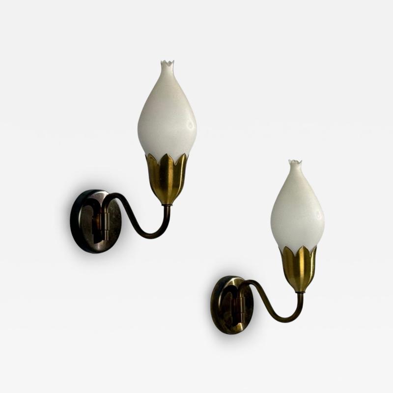 Fog M rup Wall Lights Brass Glass Denmark 1950s