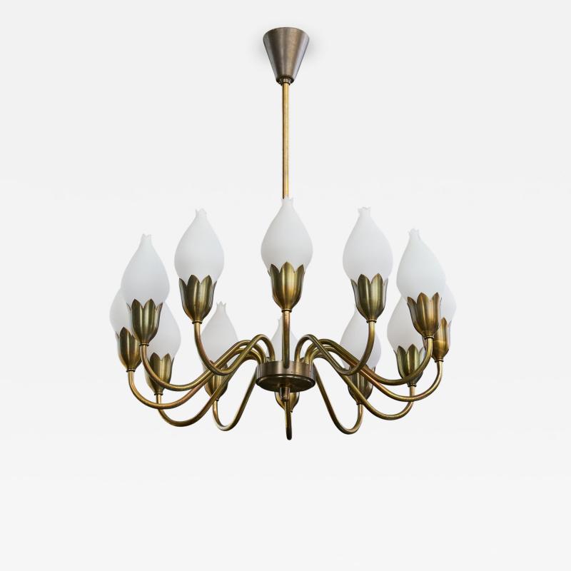 Fog Morup Chandelier with Brass and Glass Denmark 1950s
