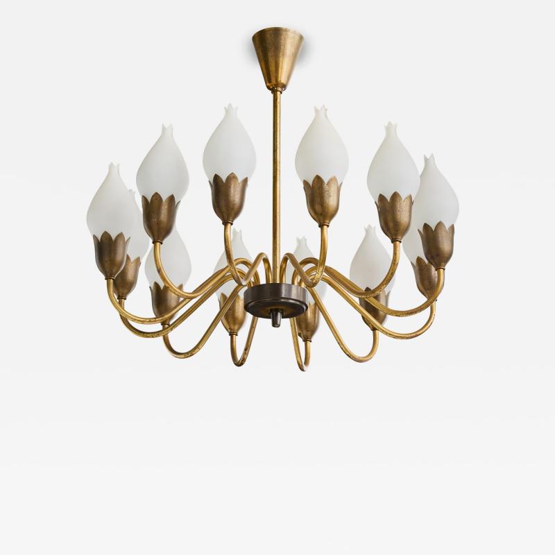 Fog Morup Chandelier with Brass and Glass Denmark 1950s