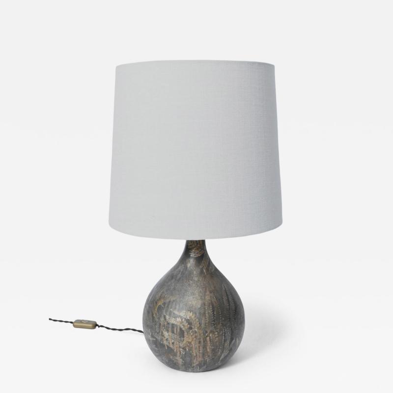 Foliage pattern painted glass lamp 1960s 