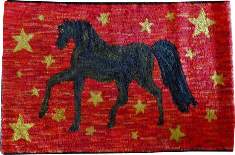 Folk Art Hooked Rug Depicting a Prancing Morgan Horse Vermont