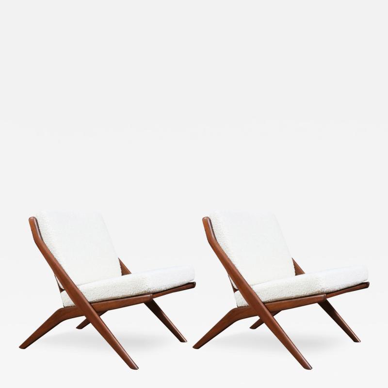 Folke Ohlsson Folke Ohlsson Scissor Sculpted Walnut Lounge Chairs for Dux