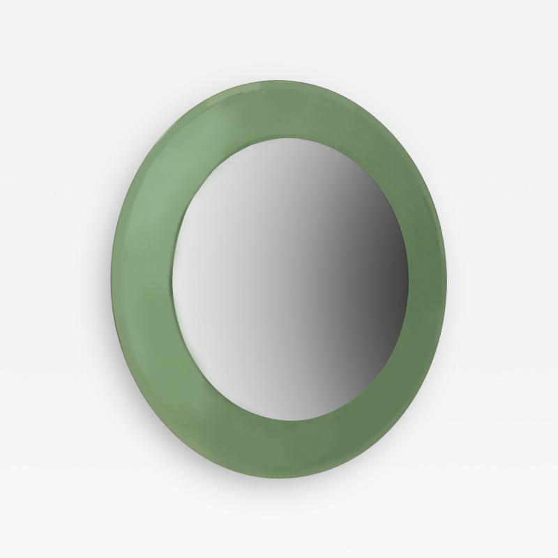 Fontana Arte 2 Italian 1940s Tinted Light Green Glass Framed Round Wall Mirrors