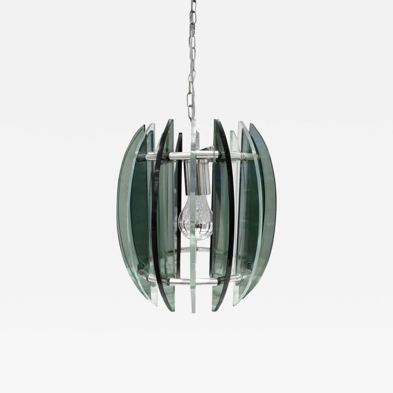 Fontana Arte Chandelier In Chrome And Glass In The Style of Fontana Arte 1970s