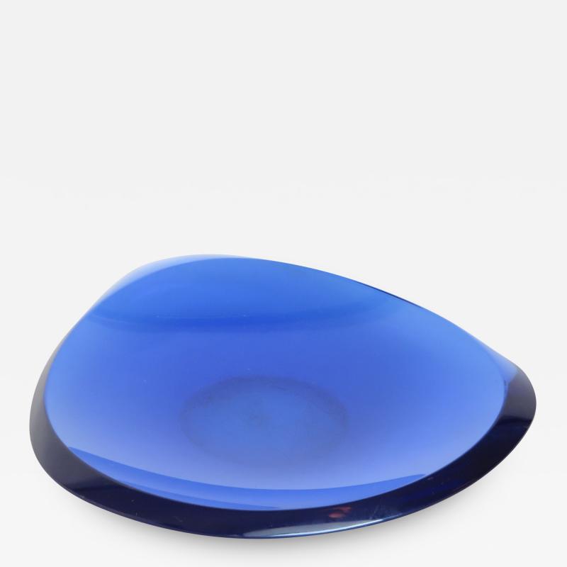 Fontana Arte Fontana Arte Beveled Curved Blue Glass Bowl or Dish Signed FX Model 2007 A