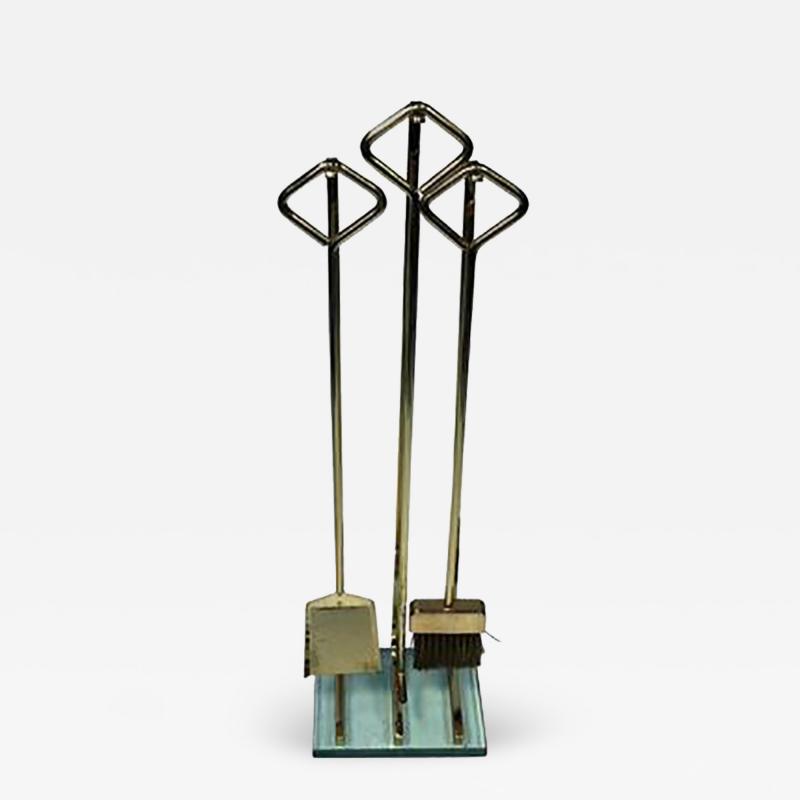 Fontana Arte Great Fontana Arte Modernist Polished Goldtone Metal and Glass Firetools