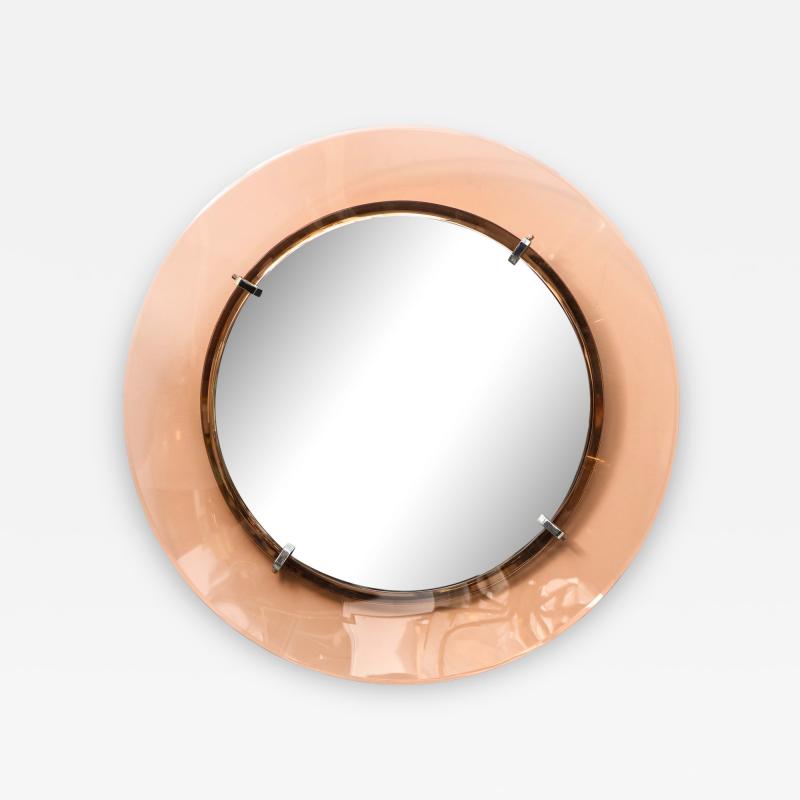 Fontana Arte Italian Circular Mirror with Blush Glass Frame