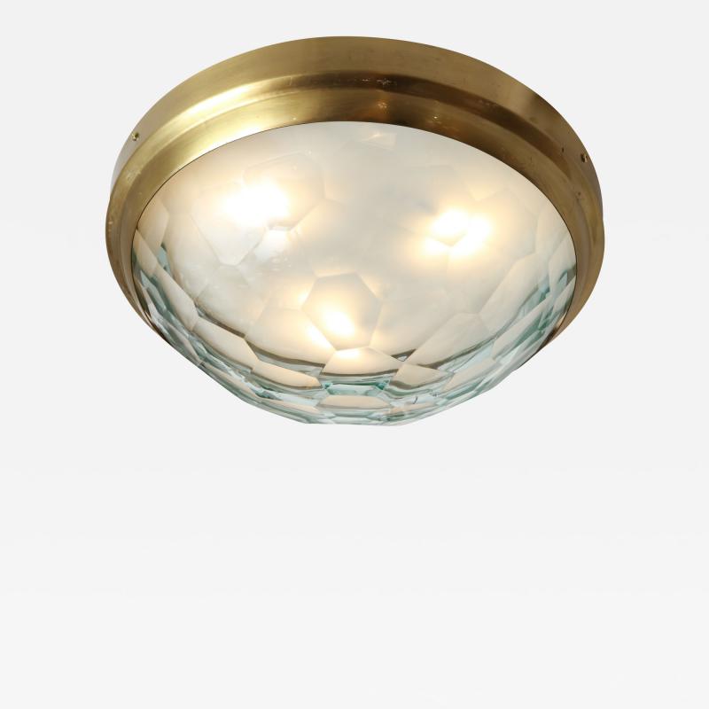 Fontana Arte Large Faceted Glass Flush Mount Ceiling Light in Style of Fontana Arte