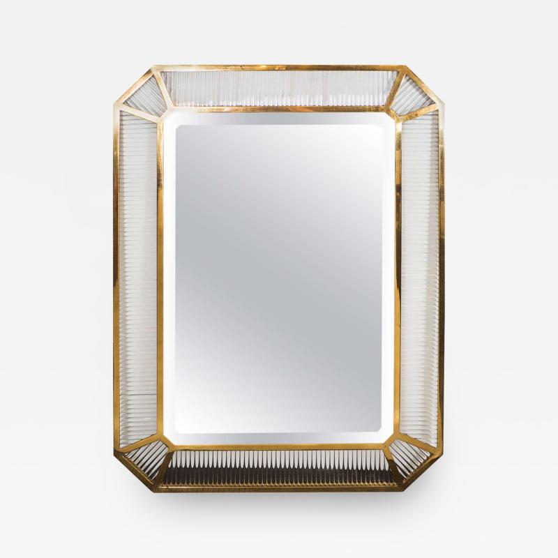 Fontana Arte Monumental Italian Glass Rod and Brass Framed Mirror attributed to Fontana Arte