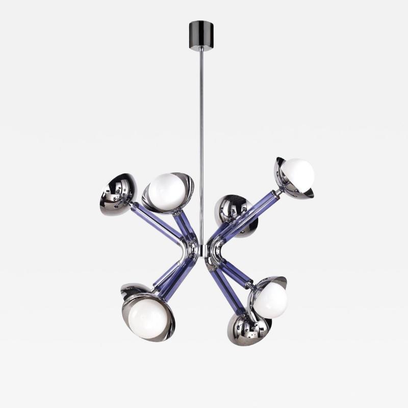 For Cosulich Interiors Modern Italian Purple Blue Glass 8 Light Nickel Sputnik