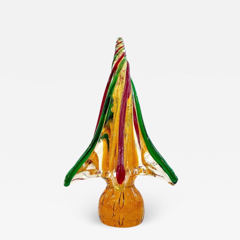 Formia Italian Vintage Red Green Amber Murano Glass Christmas Tree Sculpture