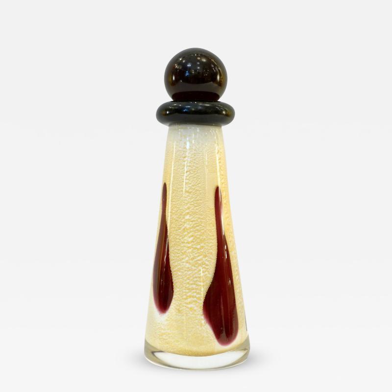 Formia Murano 1980 Italian Ivory Gold Black and Burgundy Red Murano Glass Perfume Bottle