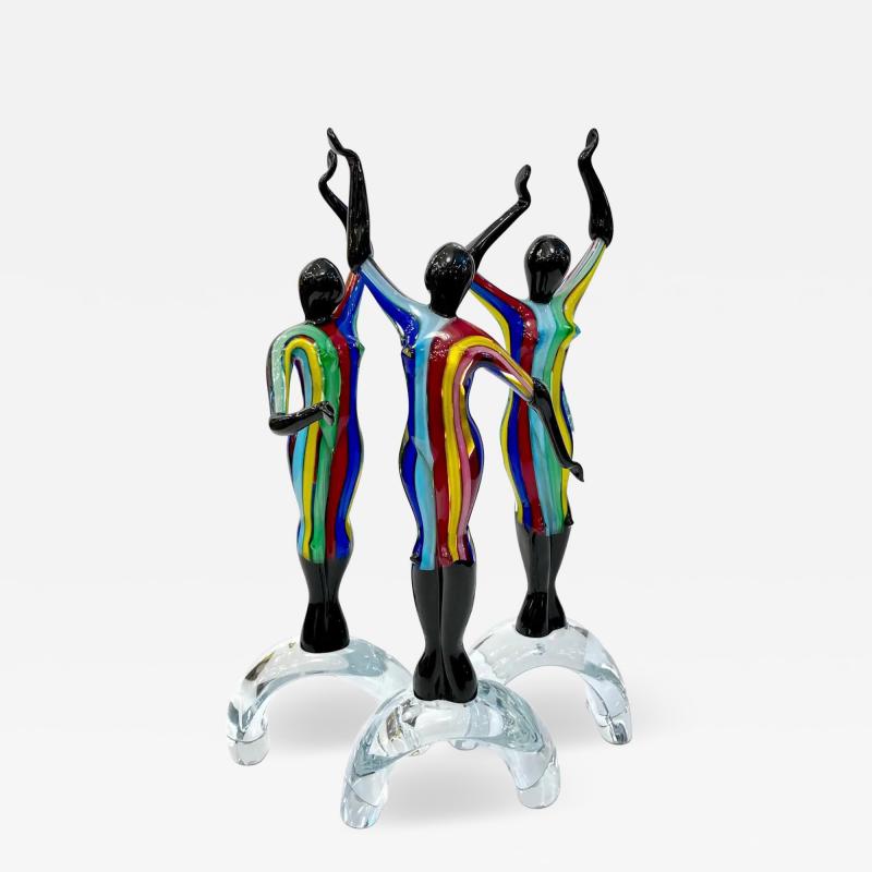 Formia Murano 1980s Italian Colorful Murano Glass Set 3 Ballet Dancers for Cosulich Interiors