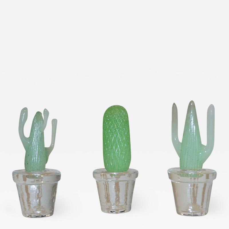 Formia Murano 1990s Marta Marzotto Miniature Green Murano Glass Cactus Plants by Formia