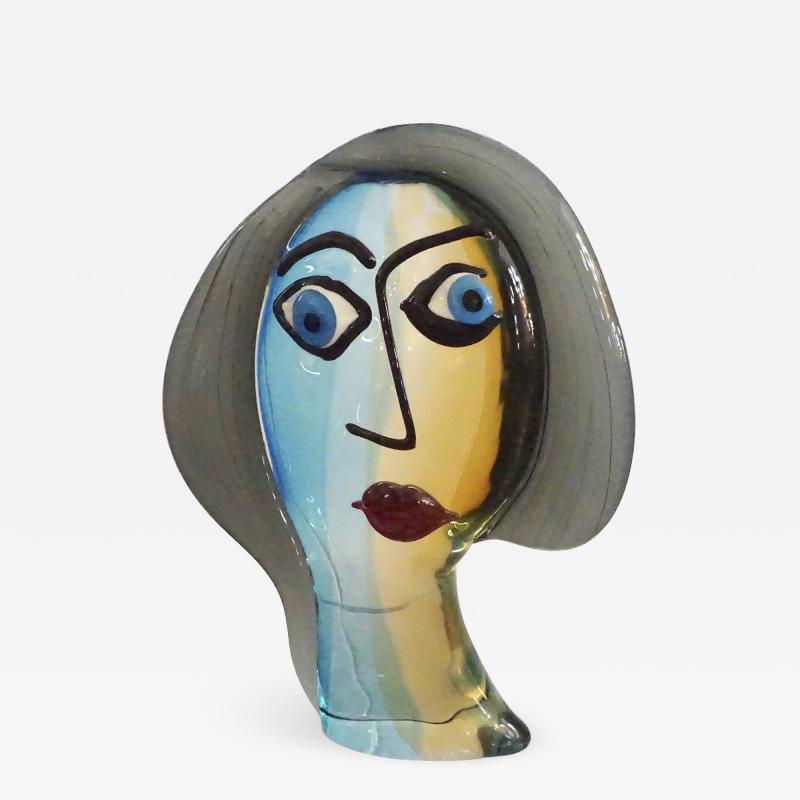 Formia Murano Formia 1980s Modern Italian Colored Murano Glass Woman Head Sculpture