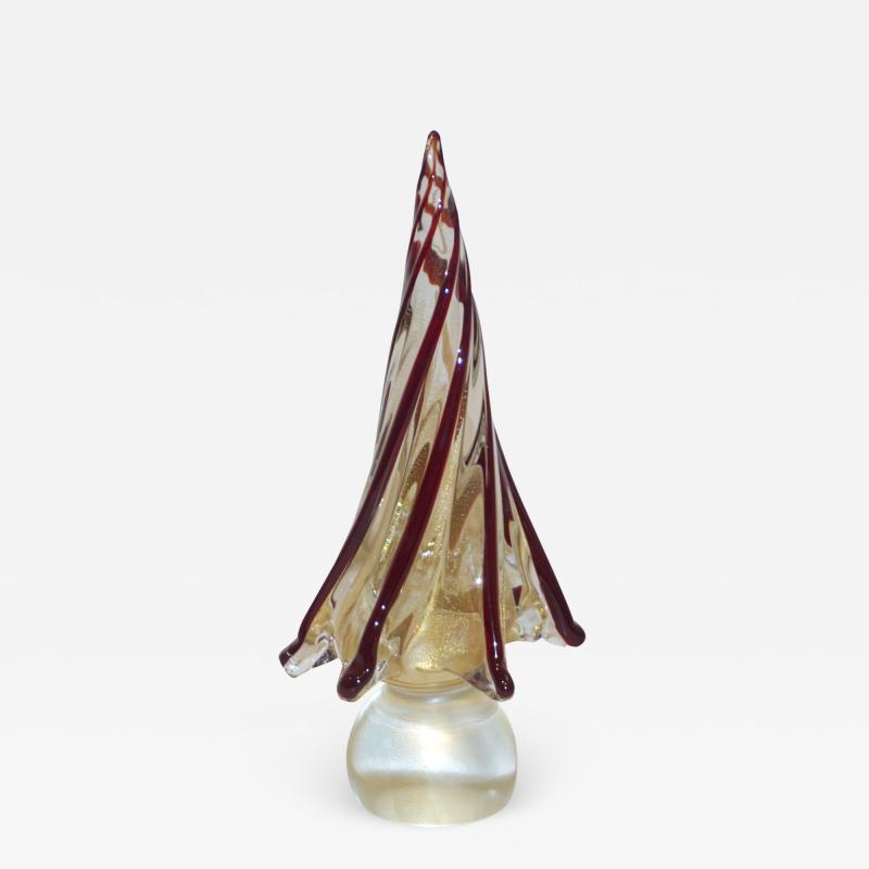 Formia Murano Formia Italian Vintage Wine Red Gold Murano Glass Christmas Tree Sculpture