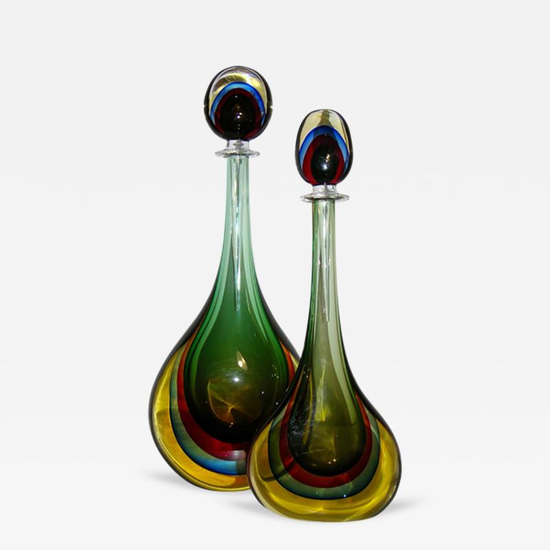 Formia Murano Formia Modern Italian Red Blue Yellow and Green Murano Glass Monumental Bottles