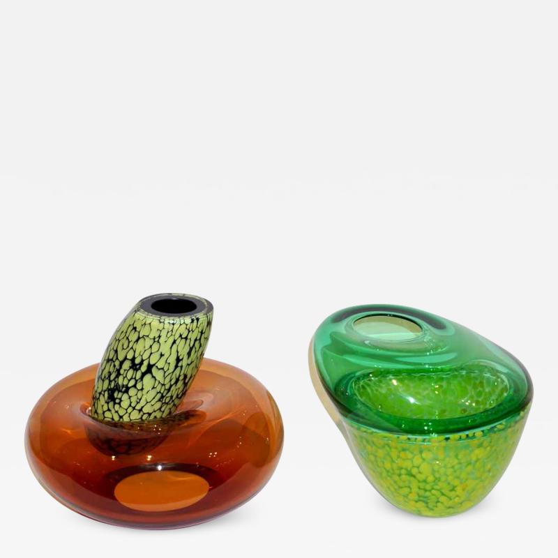 Formia Murano Hilton McConnico by Formia 1990s Italian Orange and Green Murano Art Glass Vases