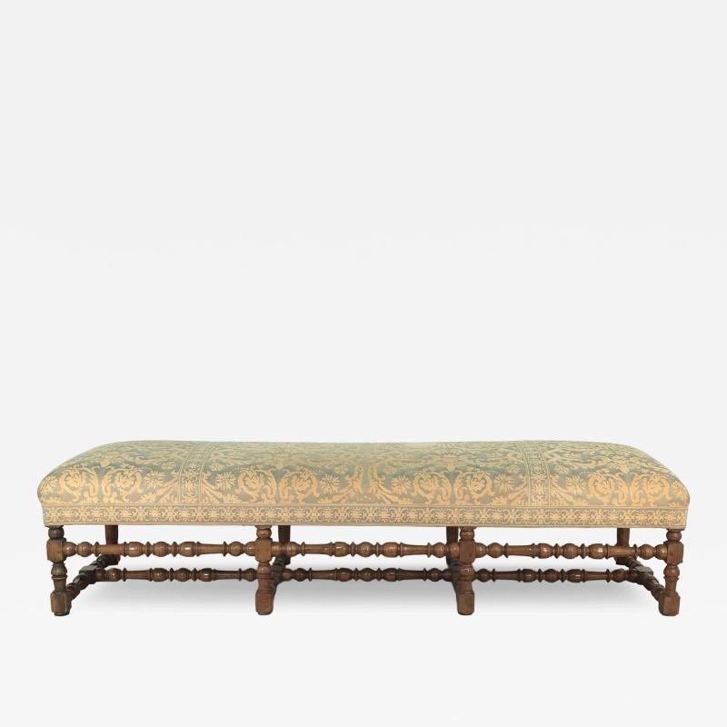 Fortuny Upholstered French Baroque Walnut Bench circa 1900 or earlier