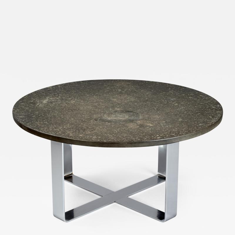 Fossil Embossed Table on Chromed Steel Base 1970s