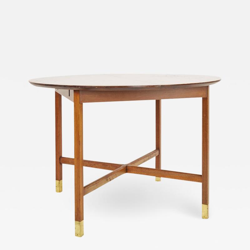 Founders Mid Century Walnut and Brass Expanding Dining Table with Leaf