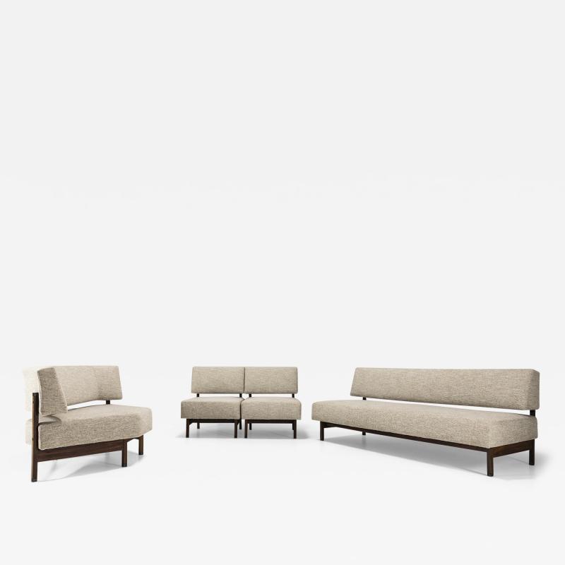 Four Piece Living Room Set in Off white Fabric and Rosewood Italy 1960s