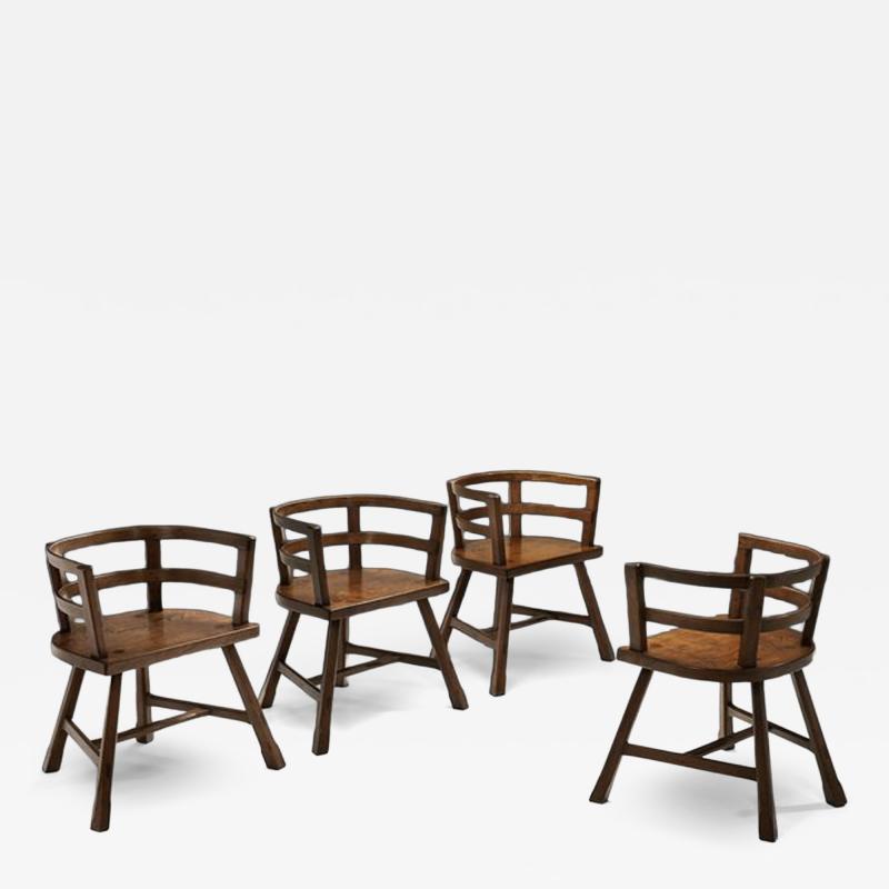 Four Sculptural Oak Dining Chairs Scandinavia First half of the 20th Century