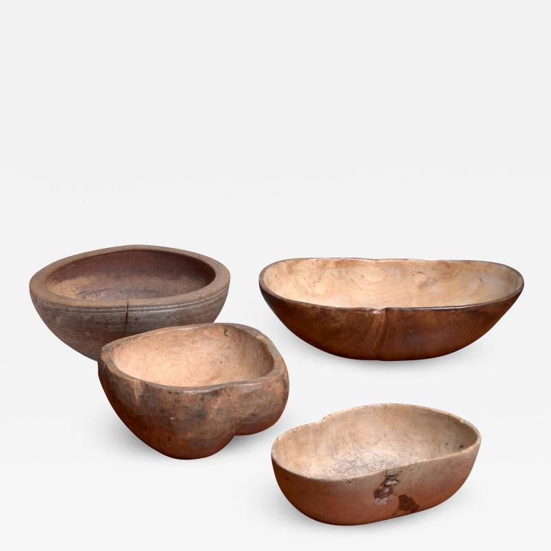 Four Wooden Folk Art Bowls from Sweden 19th Century