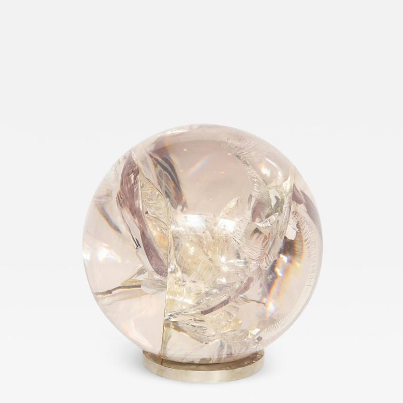Fractured Resin Sphere Sculpture Cast Acrylic Nickel Base