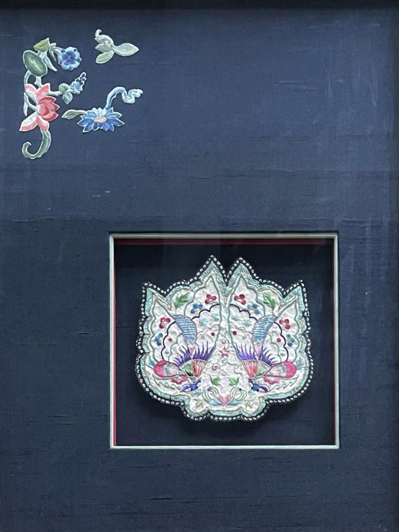 Framed Antique Embroidered Purse Qing Dynasty Provenance