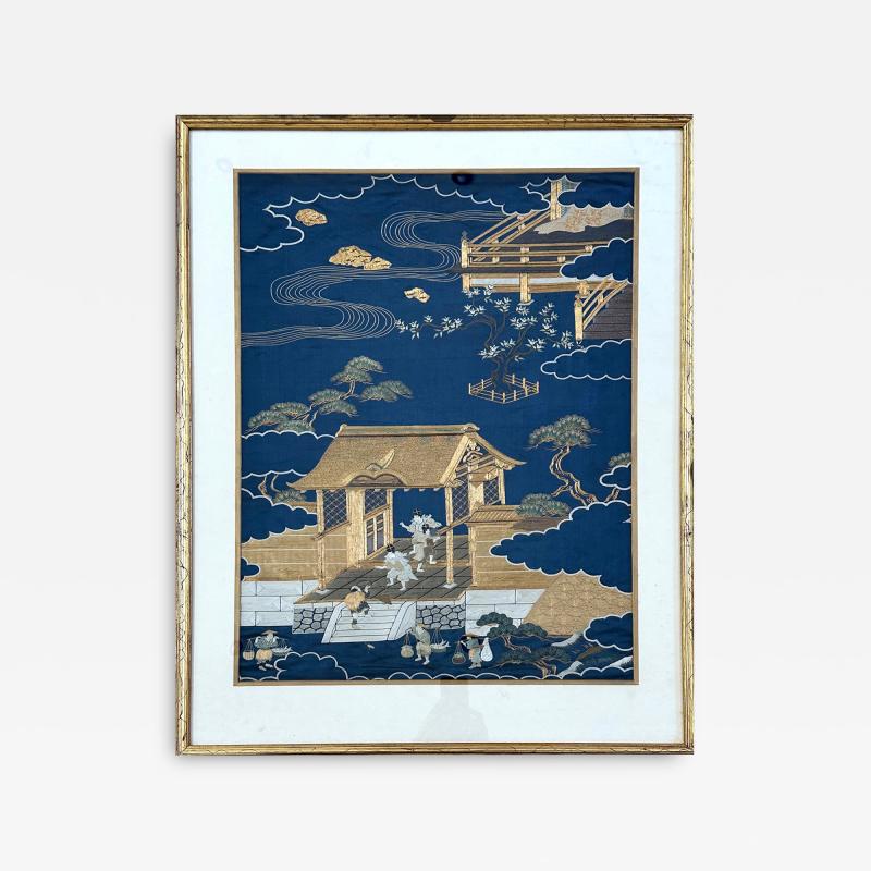 Framed Antique Japanese Embroidery Fukusa Textile Panel