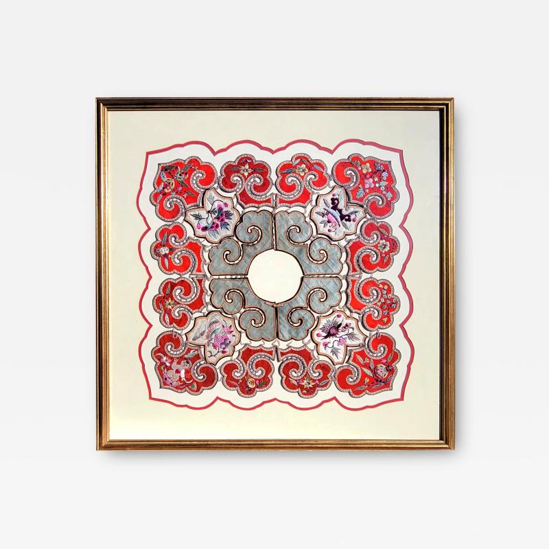 Framed Chinese Embroidered Silk Collar Qing Dynasty